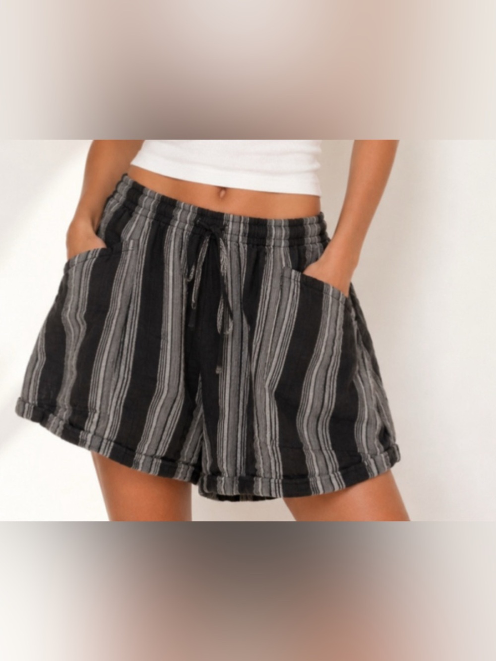 Old Navy Linen Striped Lounge Shorts Coastal Boho Resort Vaca‎ Beach Festival L